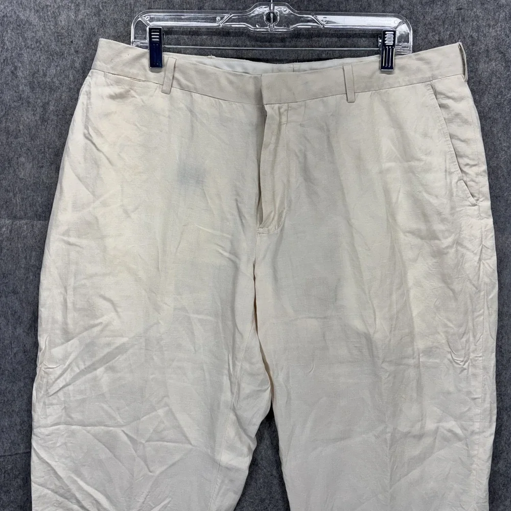 Vintage Polo Ralph Lauren Silk Linen Pants Mens 36x27.5 Light Tan Trouser Preppy